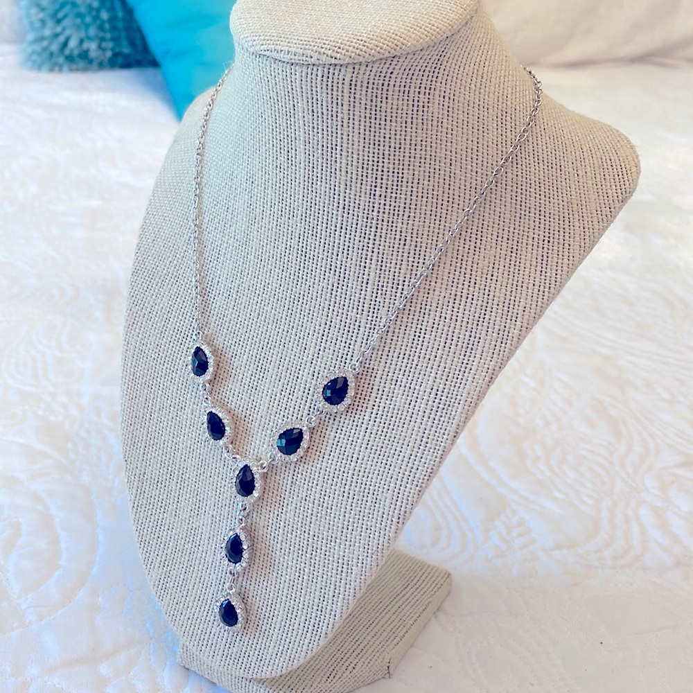 STUNNER of a Necklace! “Sapphires & Diamonds” Teardrop Cascading